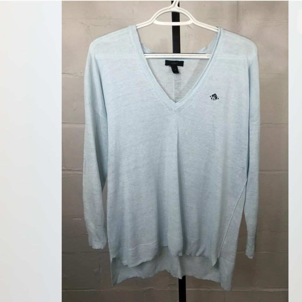 J Crew Linen V-Neck Sweater Baby Blue Pullover